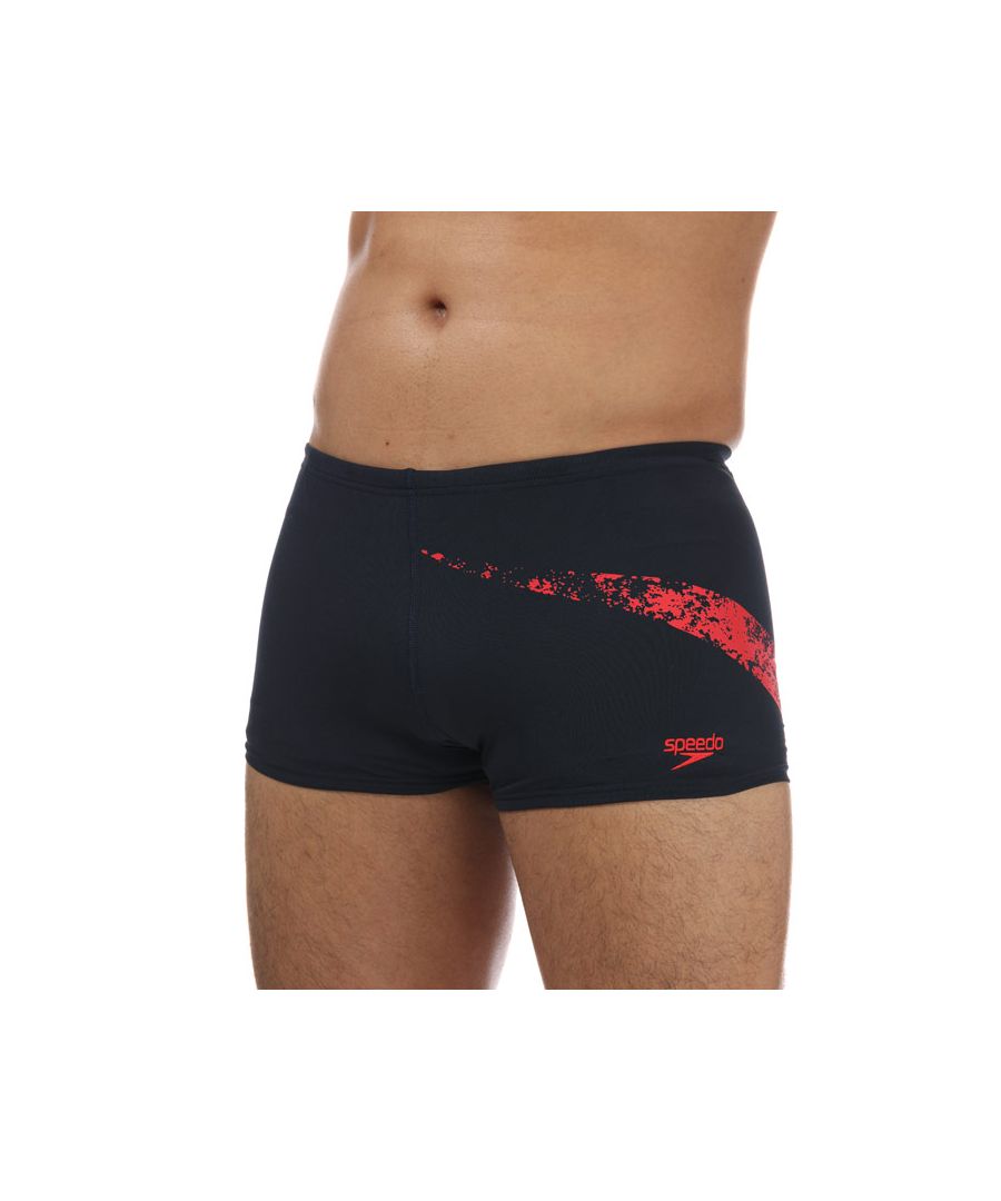 Mens Speedo Boomstar Aqua Short in navy red.- Drawstring waist.- 100 Percent chlorine resistant.- BoomStar Placement.- Quick dry.- Printed branding.- Body: 53% Polyester  47% PBT Polyester.Lining: 100% Polyester. - 812417D835