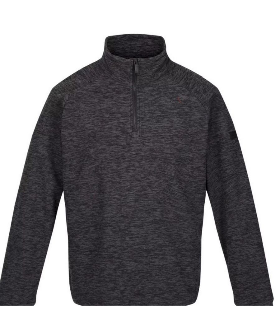 Material: 100% Polyester. Fabric: Marl, Striped Fleece. 220gsm. Design: Logo. Fabric Technology: Durable, Hardwearing. Quarter Zip. Sleeve-Type: Long-Sleeved. Neckline: Standing Collar. Fastening: Pull Over.
