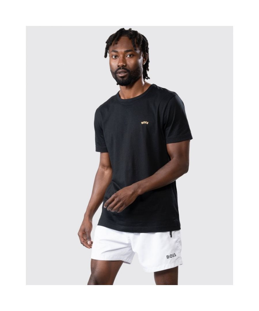 A signature T-shirt by BOSS Menswear, cut to a regular fit with a crew neckline. Featuring a contrasting logo in a curved design at the left chest, this short-sleeved T-shirt is created in single-jersey cotton with a soft feel.\nRegular fitCrew neckShort sleevesStandard length\n100% Cotton\n50469045\nModel is 5'11