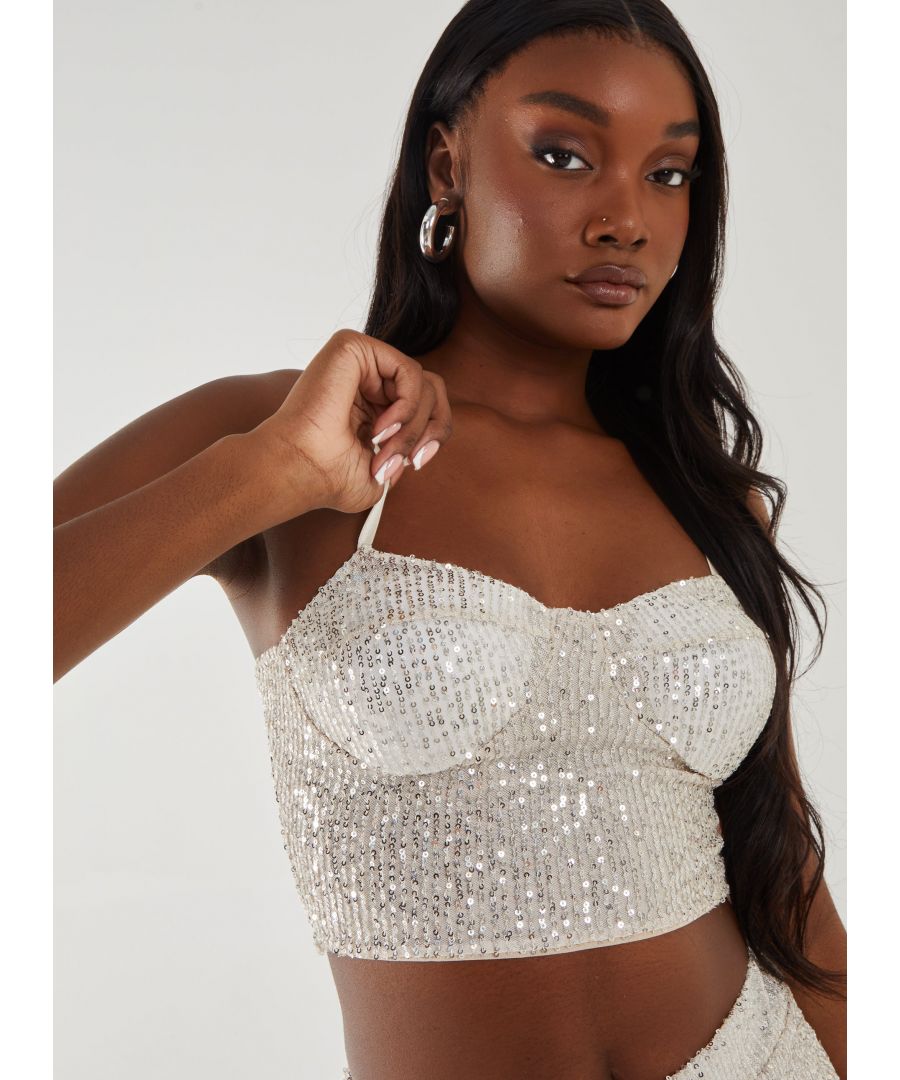 Pink Vanilla Womens Sequin Bustier Top - Beige - Size Small - Secret Sales