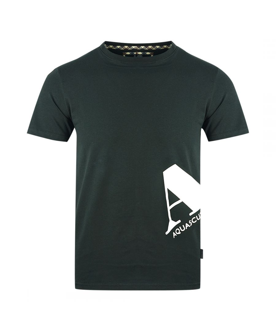 Aquascutum AQ Side Logo Black T-Shirt. Aquascutum Black T-Shirt. Crew Neck, Short Sleeves. Stretch Fit 95% Cotton 5% Elastane. Regular Fit, Fits True To Size. Style Code: TAI019 99