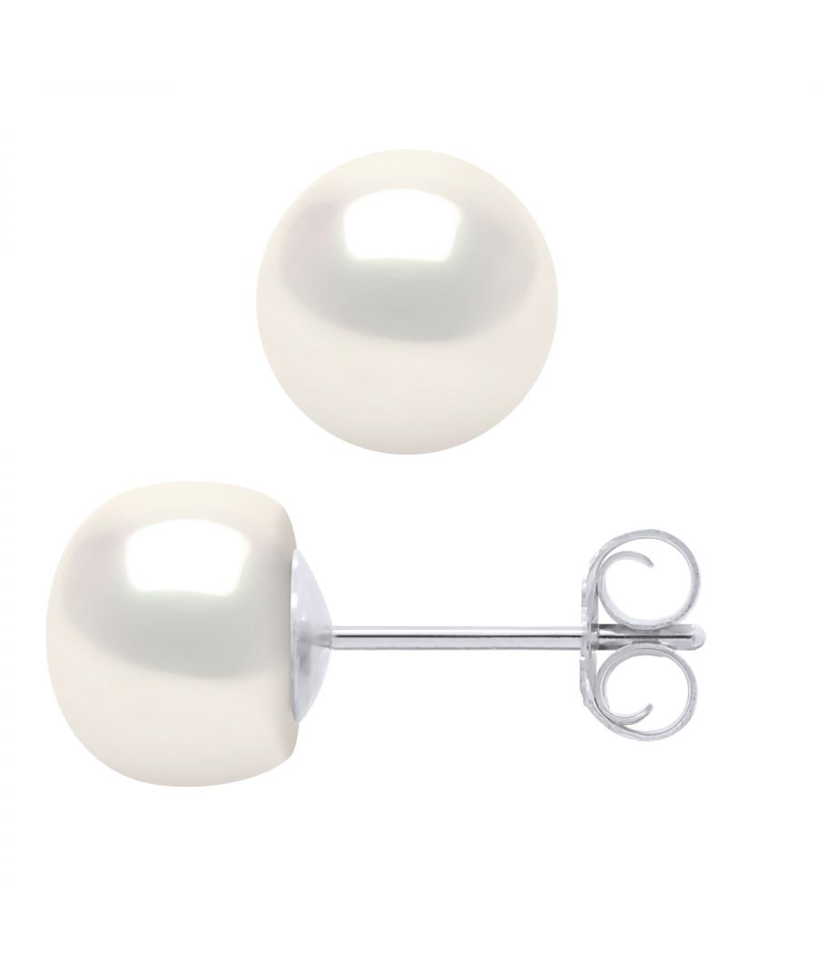 Earrings of 925 Sterling Silver and true Cultured Freshwater Pearls Bouton 7-8 mm - 0,31 in - Natural White Color and Push system - Our jewellery is made in France and will be delivered in a gift box accompanied by a Certificate of Authenticity and International Warranty