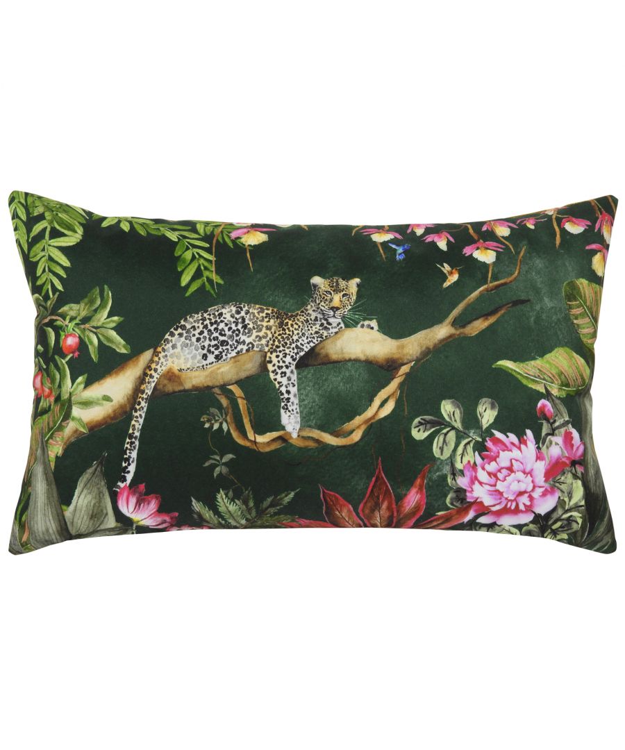 Amongst the tropical foliage, features a striking Leopard printed on a durable water resistant polyester. The Leopard outdoor cushion is the perfect addition to your garden.