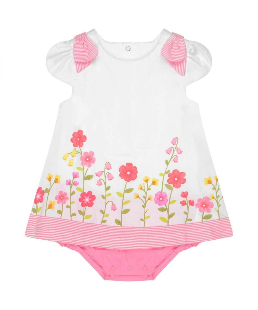 Mayoral Baby Girls White & Pink Cotton Floral Romper Dress - Size 2-4M