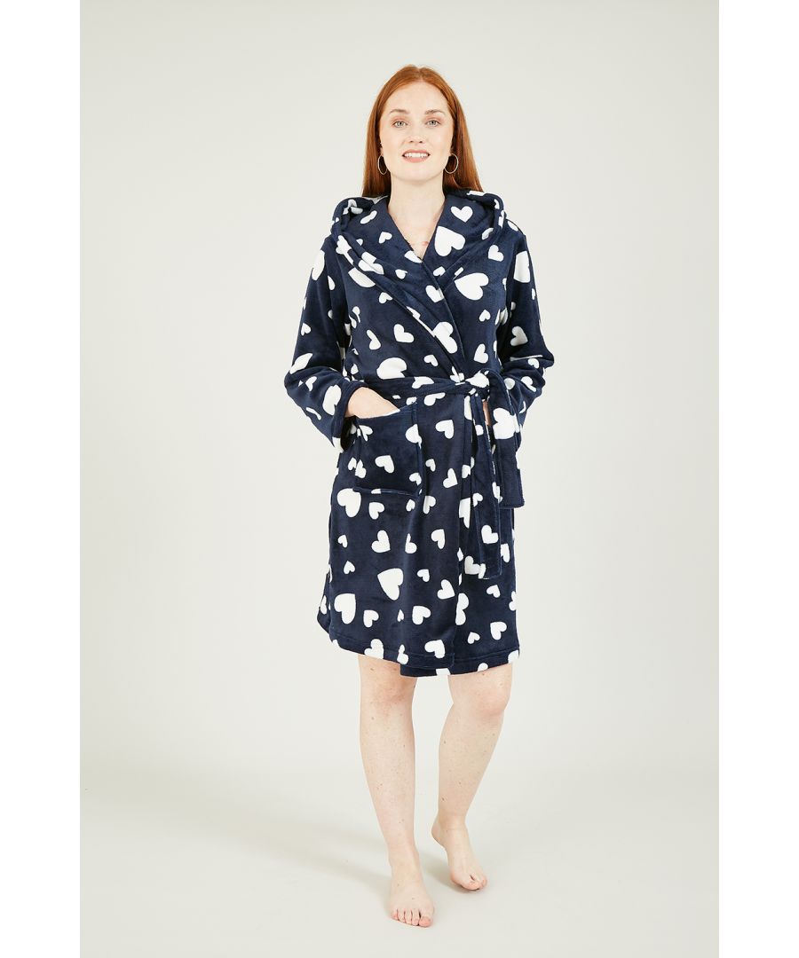 Image for Yumi Navy Heart Super Soft Dressing Gown