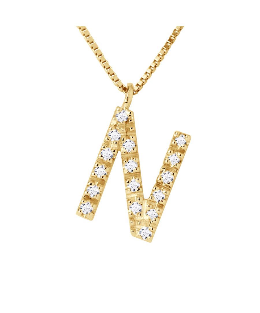 Ketting Diamonds 0.08 cts - Brief N - Quality HSi (Color H - Quality Si1) - Grootte Glossy - Serti Claws - Yellow Gold 750 duizendste (18K) - Chain Venetiaanse Lengte 42 cm - 2 jaar garantie op fabricagefouten - Geleverd in haar zaak met een certificaat van echtheid en een Internationale Garantie - Al onze juwelen zijn gemaakt in Frankrijk.