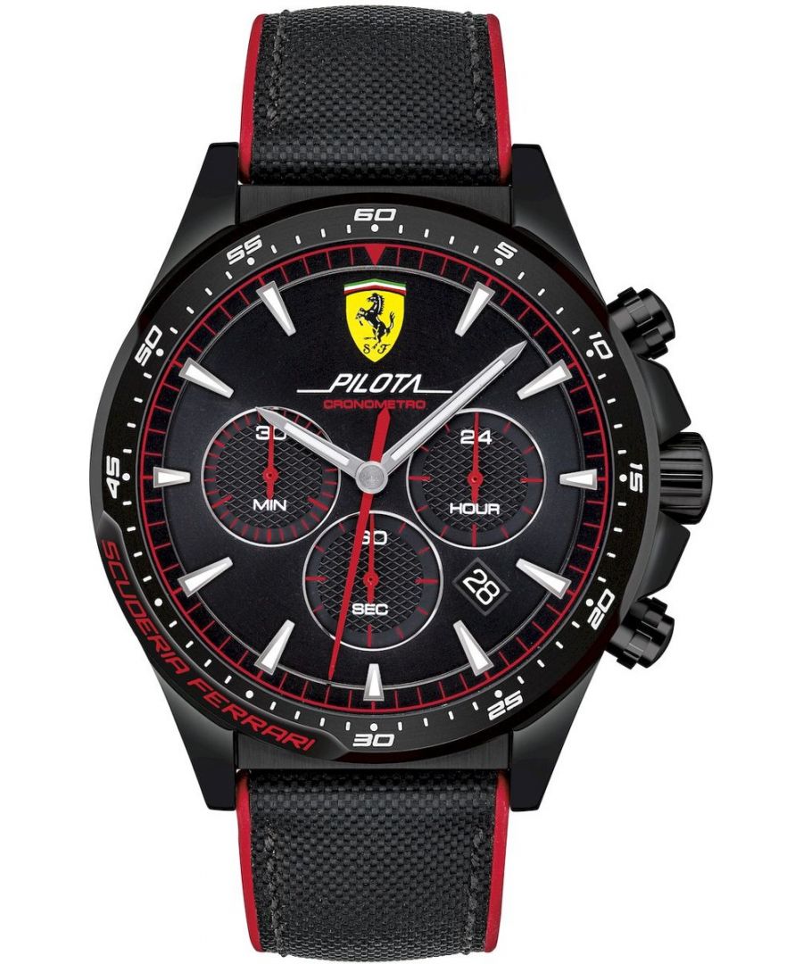 Dit Ferrari Mannen horloge beschikt over een Quartz binnenwerk. De kast (45 mm mm) is vervaardigd uit RVS (Zwart) en heeft een Mineraalglas. De band is Zwart Siliconen. Dit horloge uit de Ferrari Pilota reeks is een mooi en tijdloos geschenk. Verras jezelf of iemand anders met dit cadeau. Bovendien geniet u hierbij van 2 jaar garantie tegen alle fabricagefouten.