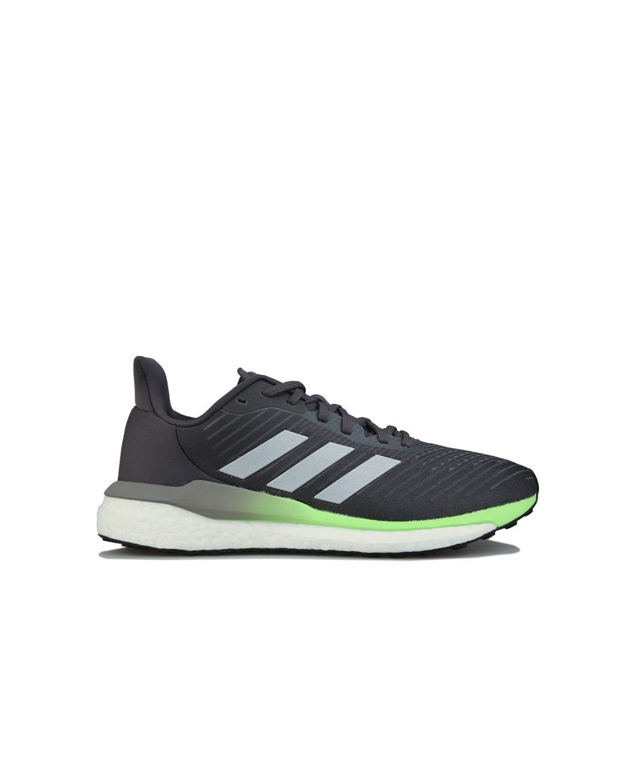 Mens adidas Solar Drive 19 Running Shoes in grey five - silver metallic - signal green.- boost midsole provides light  fast energy with every stride.- Solar Propulsion Rail at midsole helps guide the foot.- Breathable mesh upper.- Lace up closure. - Padded collar and tongue.- Comfortable textile lining.- Removable cushioned sockliner.- Rubber outsole.- Regular fit.- Textile and synthetic upper  Textile lining  Synthetic sole.- Ref: FW9610