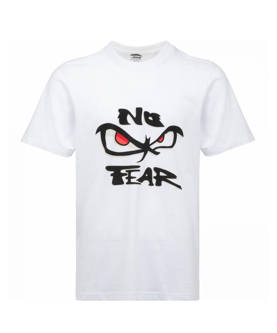 No Fear Vintage Eyes T Shirt Mens - Refresh your t-shirt collection with this Vintage Eyes Men's T Shirt from No Fear. Crafted from soft cotton, this tee comes in a regular size fit and features a crew neckline with short sleeves and a ribbed collar for comfort. There is solid colour throughout for easy styling with a large vintage eyes No Fear logo across the chest to complete the look. 100% Cotton. Machine wash according to care label. > Associated Activity: Lifestyle > Length: Regular > Fit Type: Regular Fit > Sleeve Length: Short Sleeve > Collar Style: Crew Neck > Fabric: Cotton > Pattern: Printed Logo > Fastenings: Pull Over > Model Size: Model Wears Size M > Style: T-Shirts