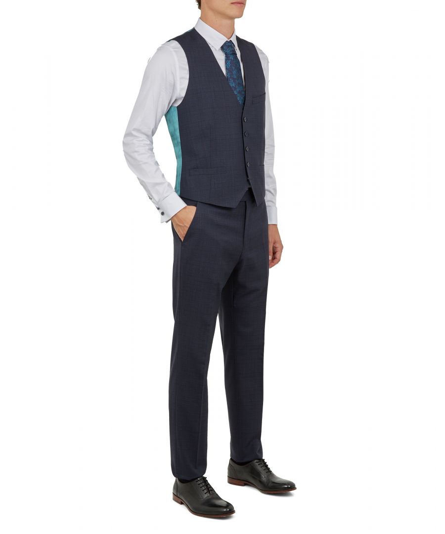 Image for Ted Baker Comtow Debonair Checked Wool Waistcoat, Navy