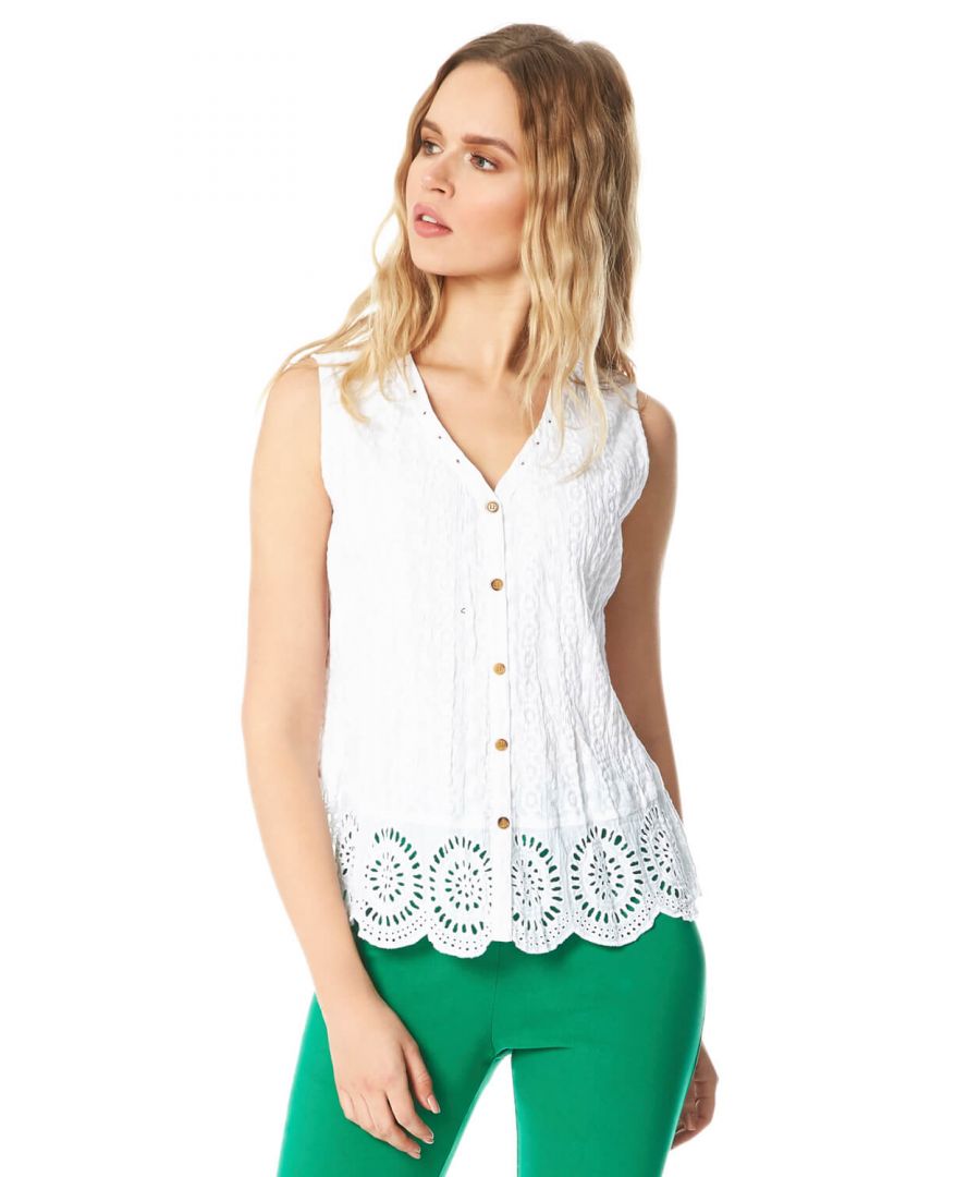 Roman Womens Eyelet Detail Embroidered Crinkle Blouse - White - Size 20 UK