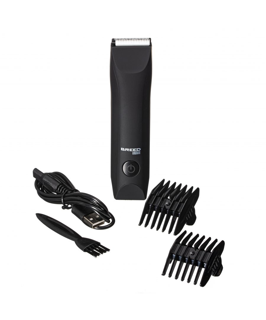 Ceramic Blade; Safe skin technology to prevent nicks and snags; Low vibration (very quiet); Built in rechargeable battery. (USB charging); Waterproof ergonomic design; 100-120 min running time on a full charge; 2 positioning Combs (3&4mm and 5&6mm)