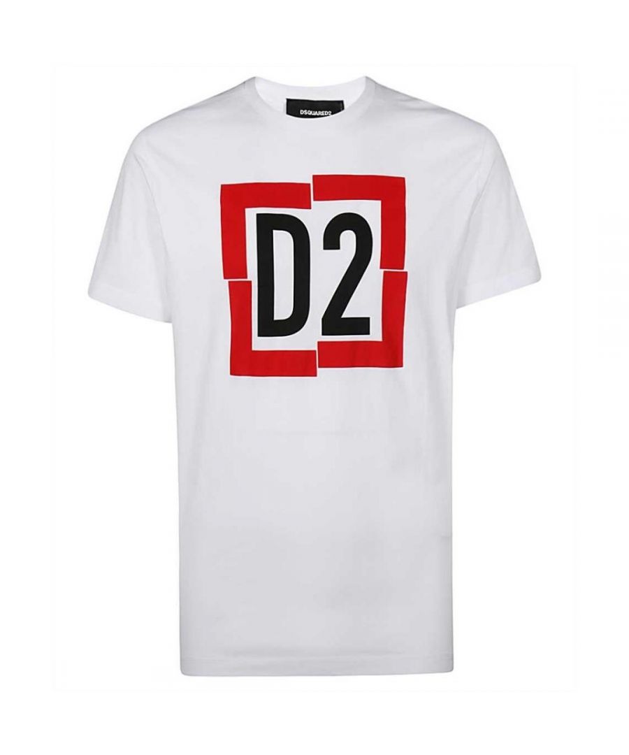 Dsquared2 gebroken doos logo wit T-shirt. D2 wit T-shirt met korte mouwen. Cool Fit-stijl, valt op maat. 100% katoen, gemaakt in Italië. D2 Broken Box-logo-branding. S74GD0826 S22427 100