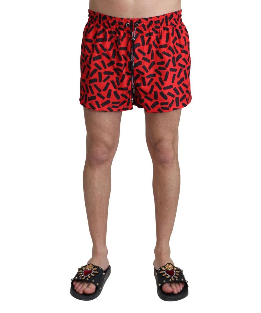 Dolce & Gabbana Mens Patterned Beachwear Swim Shorts - Red - Size Small