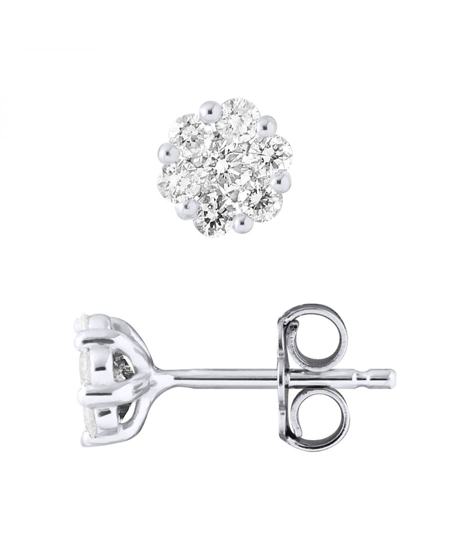 Earrings Solitaire - Diamonds 0,70 Cts (2 x 7 x 0,05 Cts) Illusion Set - Diameter 6,5 mm , 0,25 in - White Gold - Push System - Our jewellery is made in France and will be delivered in a gift box accompanied by a Certificate of Authenticity and International Warranty