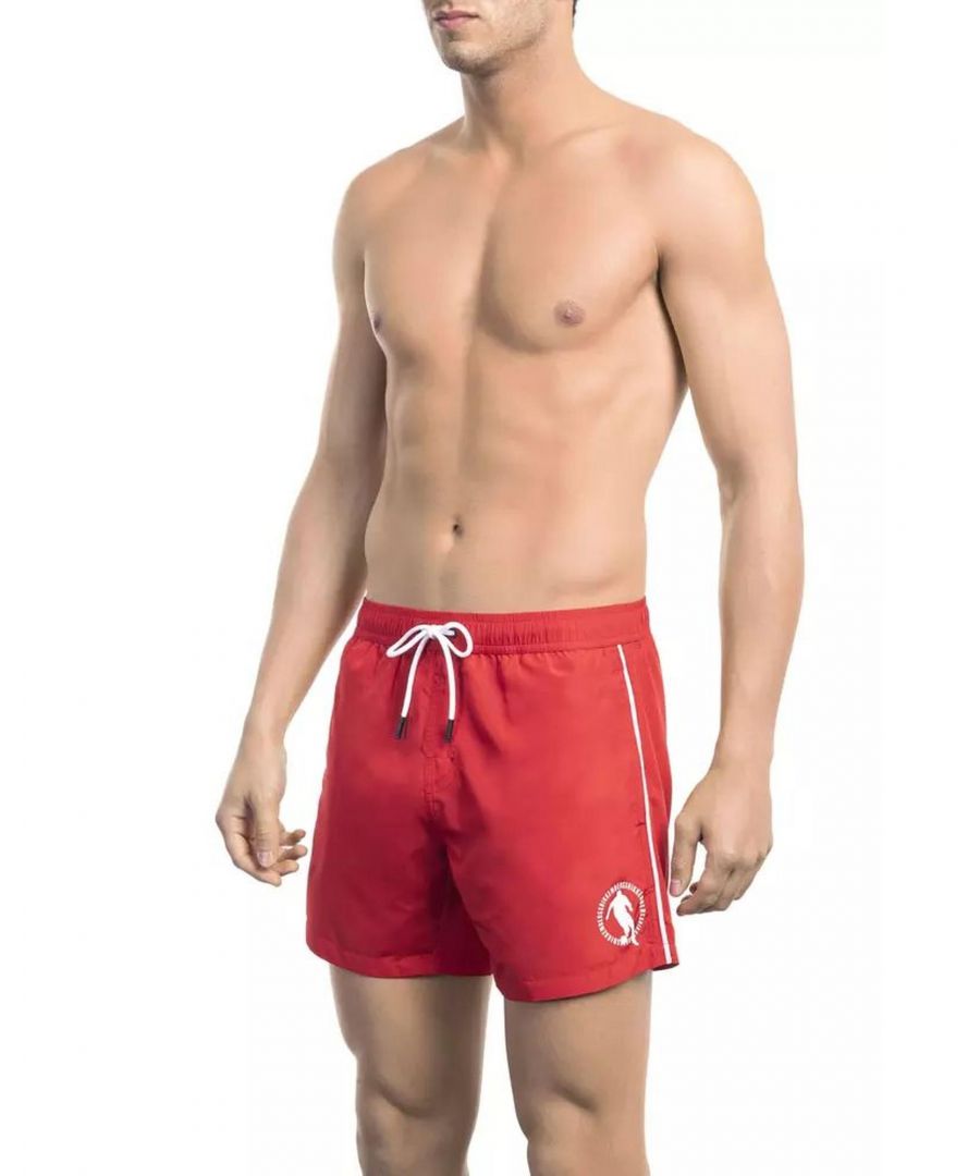 Bikkembergs Mens Printed Swim Shorts with Elastic Waistband - Red - Size 2XL