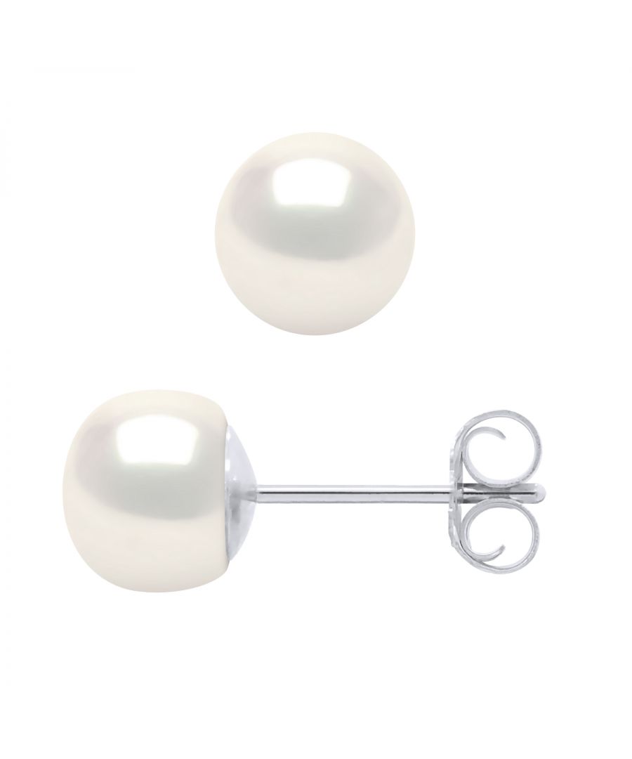 Earrings of 925 Sterling Silver and true Cultured Freshwater Pearls 5-6mm Button - Natural White Color and Push system - Our jewellery is made in France and will be delivered in a gift box accompanied by a Certificate of Authenticity and International Warranty
