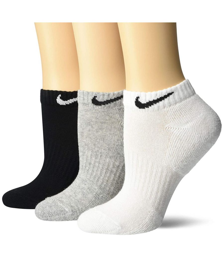 Nike Unisex Dri-fit Technology 3Pairs Training Socks.     \n\nNike Swoosh on Both Sides of the Sock.     \n\nHelps Keep Your Foot Dry and Comfortable.     \n\nArch Band Feels Supportive and Snug.     \n\nBreathable Construction on the Top.
