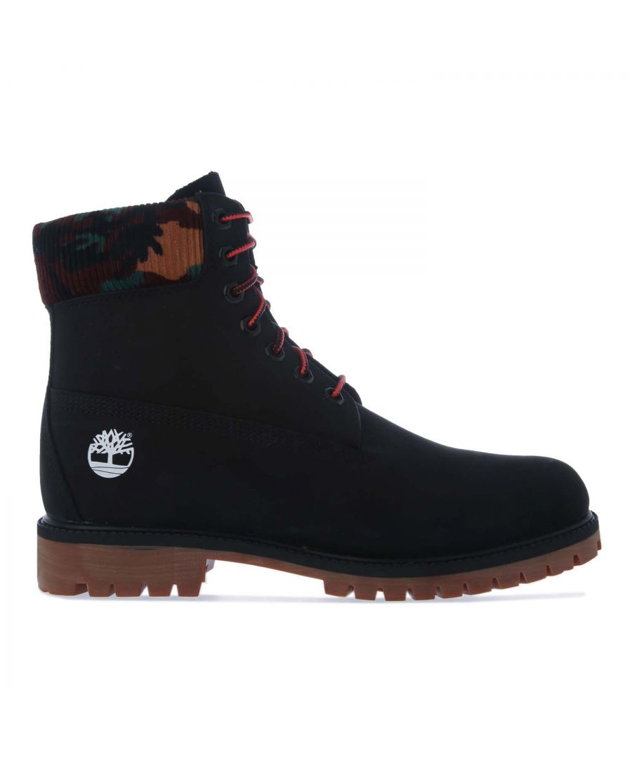 Mens Timberland 6in Prem Rubber Cup Boot in black.- Nubuck Leather upper.- Lace up fastening.- Ribbed  printed cuff. - Round toe. - Signature Timberland branding.- EVA midsole for lightweight cushioning.- Durable rubber outsole.- Lugged tread.- Leather upper  Leather and Textile lining  Synthetic sole.- Ref: CA2KC3