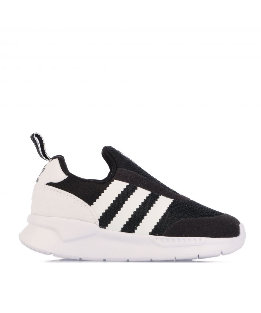 Infant adidas Originals ZX 360 Trainers in black.- Textile and synthetic upper.- Laceless construction.- Heel pull.- Padded ankle.- Lightweight and flexible EVA sole.- Ref: GX3349