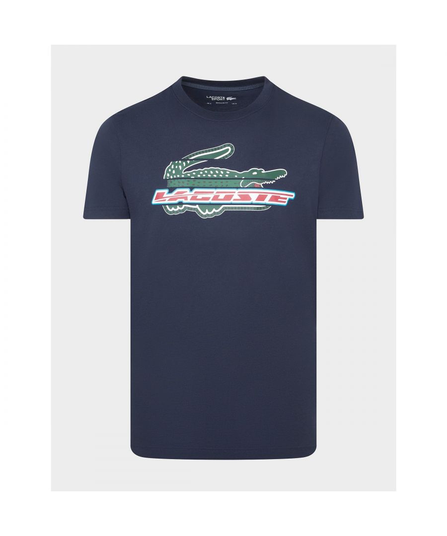 lacoste mens sport regular fit organic cotton t-shirt in navy - size small