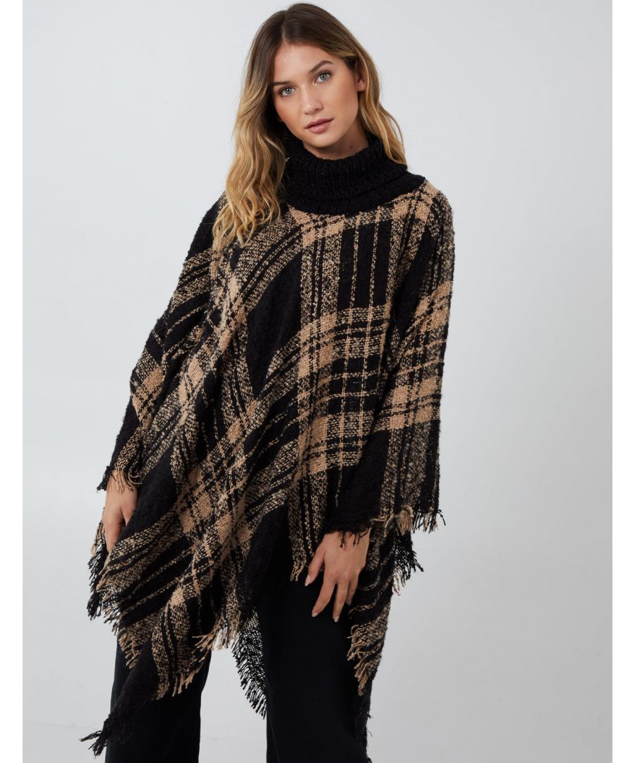 Keep warm in this season with our roll neck poncho. Soft fabrics and oversized style will going to help you keep this winter warm and cosy. Match with pair of jeans and sneakers for casual look., \n100% Polyester, Machine washable, Roll neck, , Unfastened