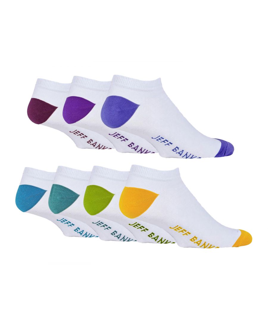 jeff banks - 7 pack mens everyday cotton rich low cut trainer socks - cream - size uk 7-11