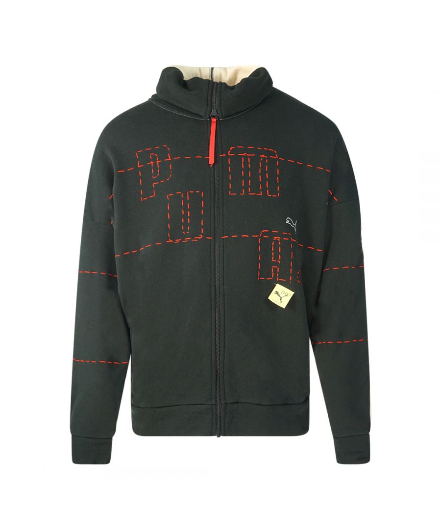 Puma x Michael Lau Two Face FZ zwarte sweaterjas. Puma x Michael Lau Two Face FZ zwarte sweaterjas. Elastische mouwuiteinden en taille, 100% katoenen trui. Two Face-product met zwarte voorkant en beige achterkant, beide ritszijden met ritssluiting. Kan aan beide kanten aan de voorkant worden gedragen, normale pasvorm, maat valt normaal, Puma-branding aan beide kanten. Stijlcode: 530355-75
