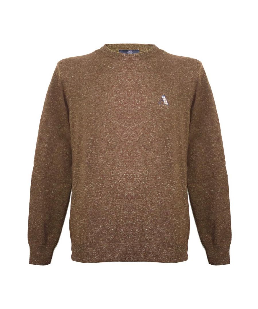 Aquascutum Mens Long Sleeved/Crew Neck Knitwear Jumper with Logo in Brown