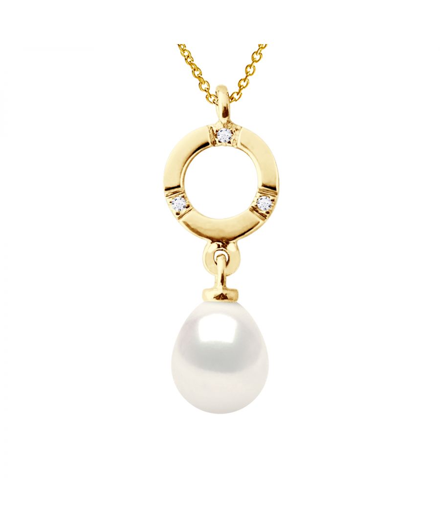 Necklace 0,01 Cts ( 3 x 0,0033 cts ) Gold and trueCultured Freshwater Pearls Pear Shape 7-8 mm - 0,31 in - Natural White Color - Our jewellery is made in France and will be delivered in a gift box accompanied by a Certificate of Authenticity and International Warranty