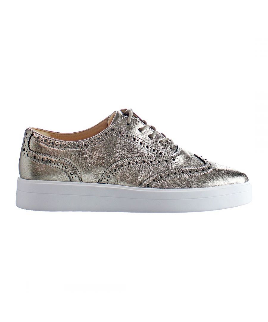 clarks hero brogue womens silver shoes leather (archived) - size uk 4