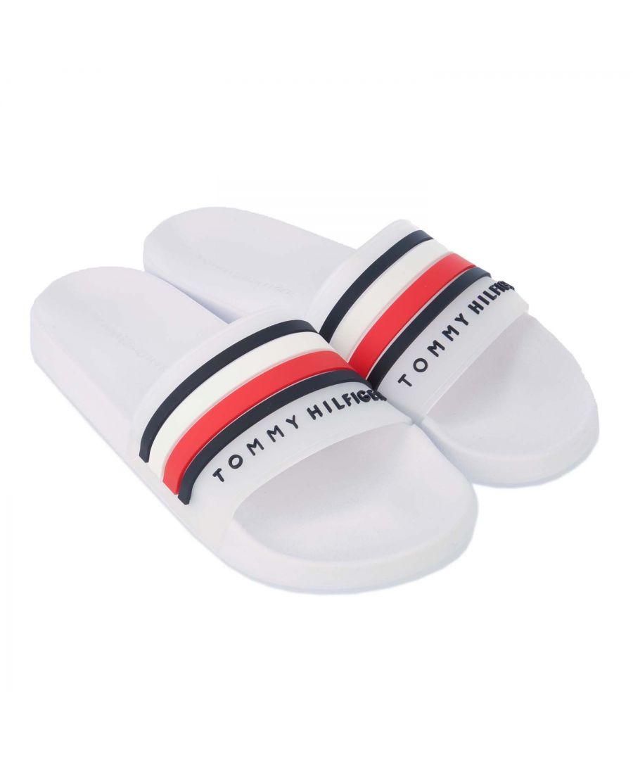 Mens Tommy Hilfiger Signature Pool Slides in white.- Synthetic upper.- Slip on fastening.- Tommy Hilfiger branding.- Rubber sole.- Synthetic upper  Textile and synthetic lining.- Ref: FM0FM02697YBS