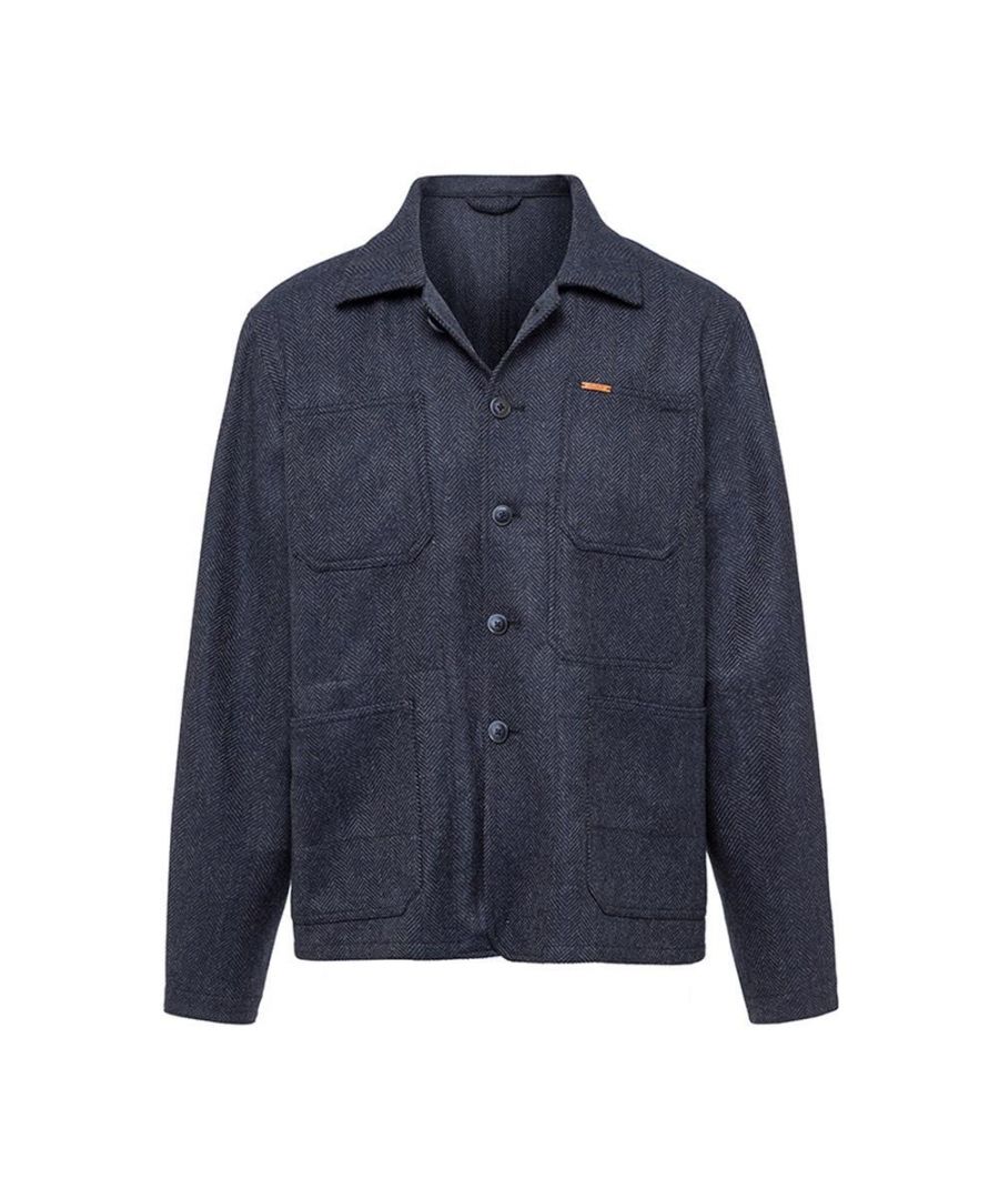 Image for Men's Hackett, Navy Grey Wool Herringbone EP Jacket in Navy & Grey