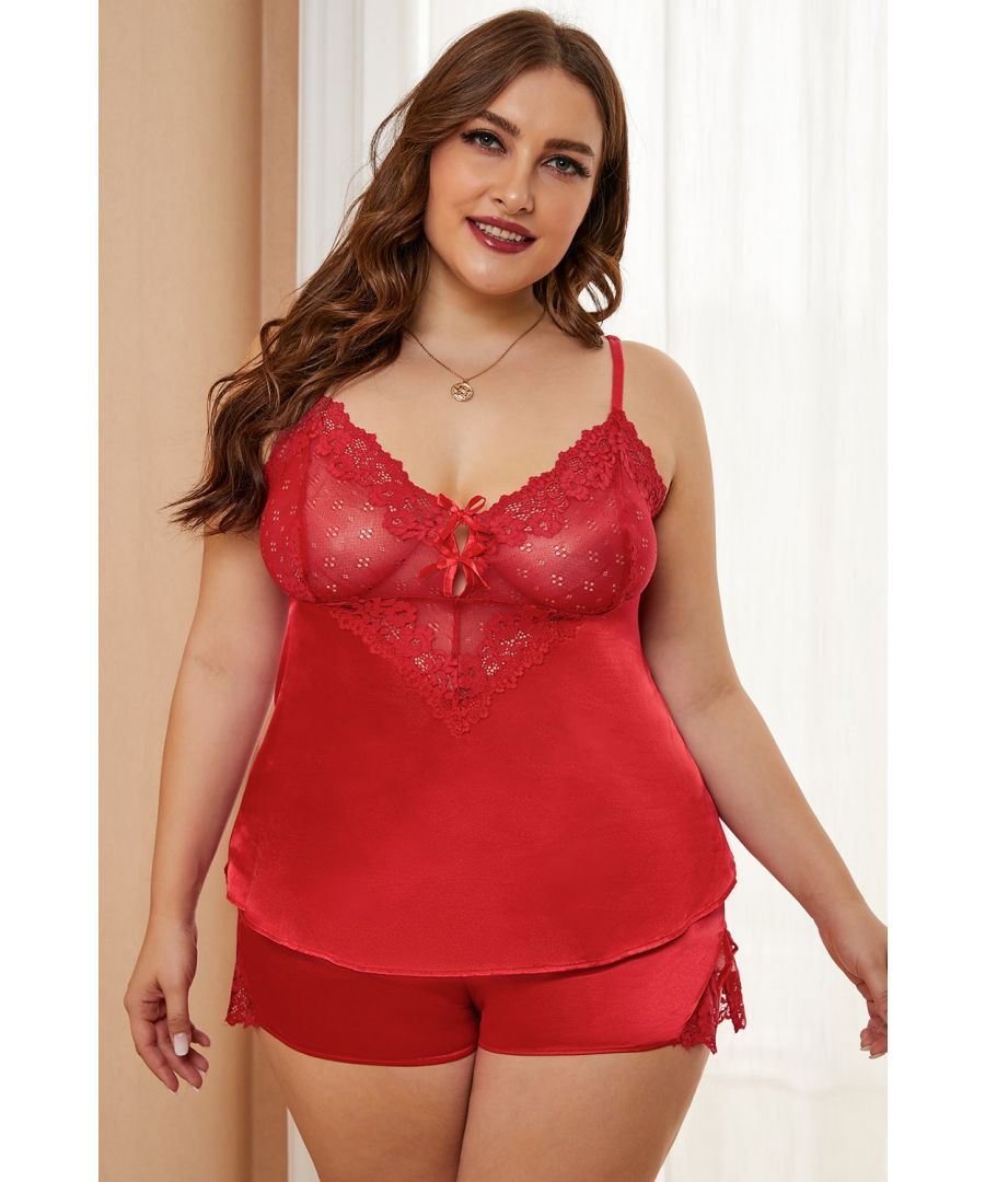 Image for Azura Exchange Red Spot-Lace Cami Sleep Set