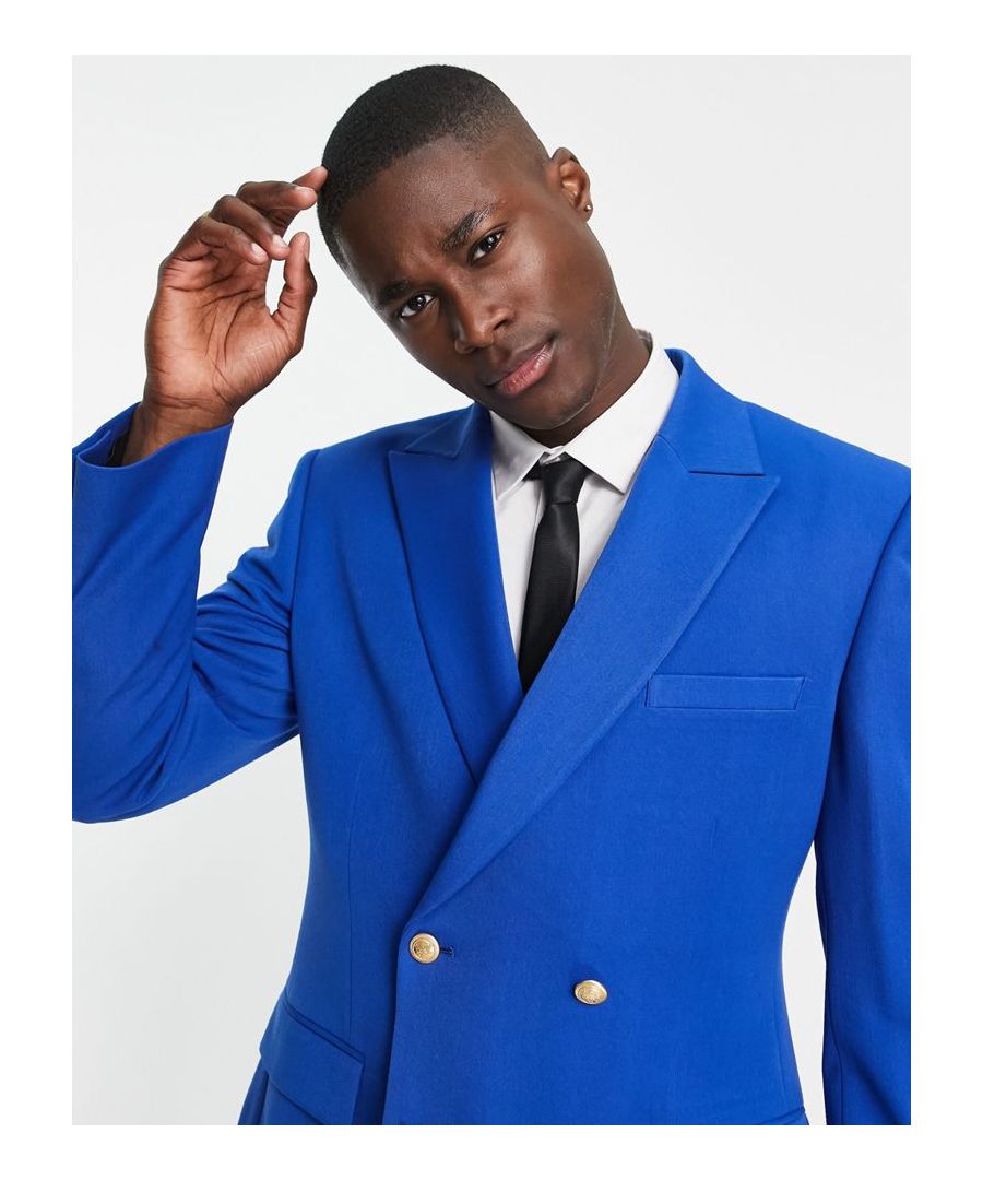 Blazer by ASOS DESIGN Do the smart thing Peak lapels Double-breasted style Button fastening Pocket details Skinny fit Sold by Asos