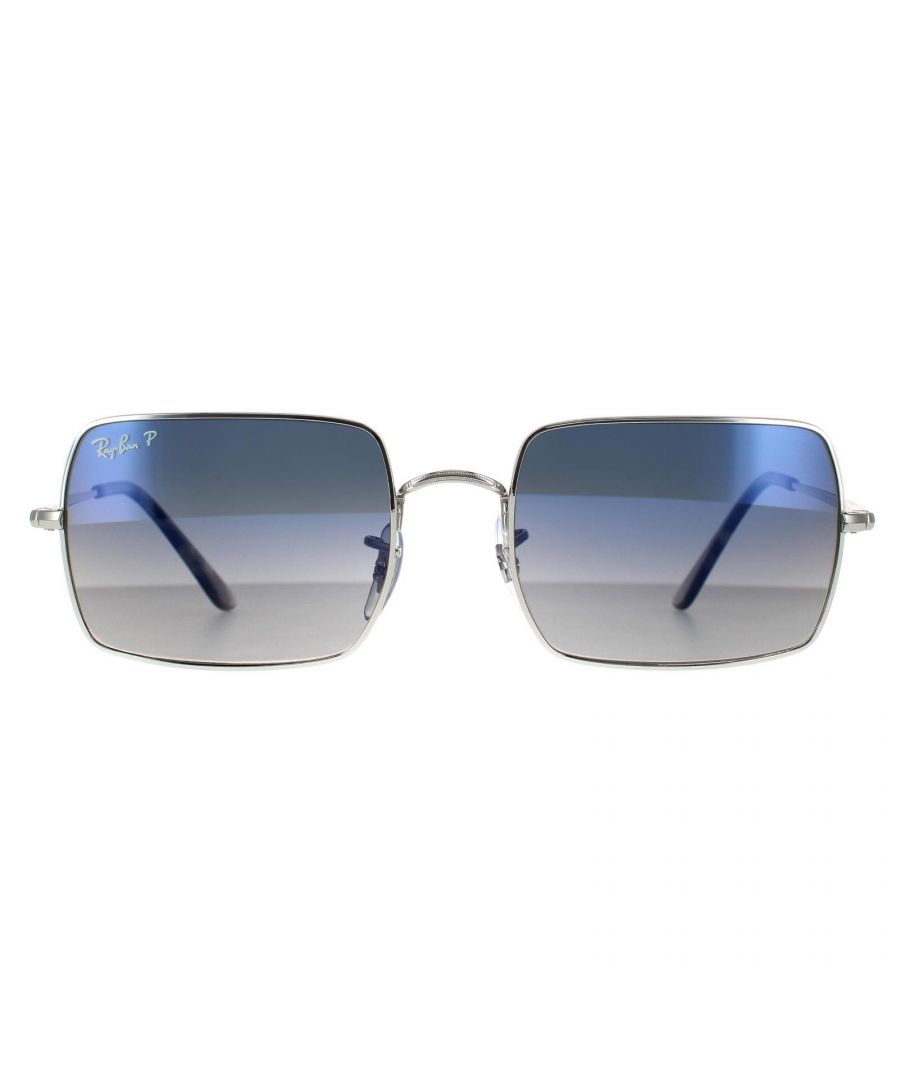 Ray-ban zonnebril rechthoek RB1969 914978 Zilverblauw gradiëntgrijs gepolariseerd 54 mm heeft een rechthoekige metalen frame dat vervolgens wordt gecombineerd met onderscheidende merk tempels die een frisse levendige look geven