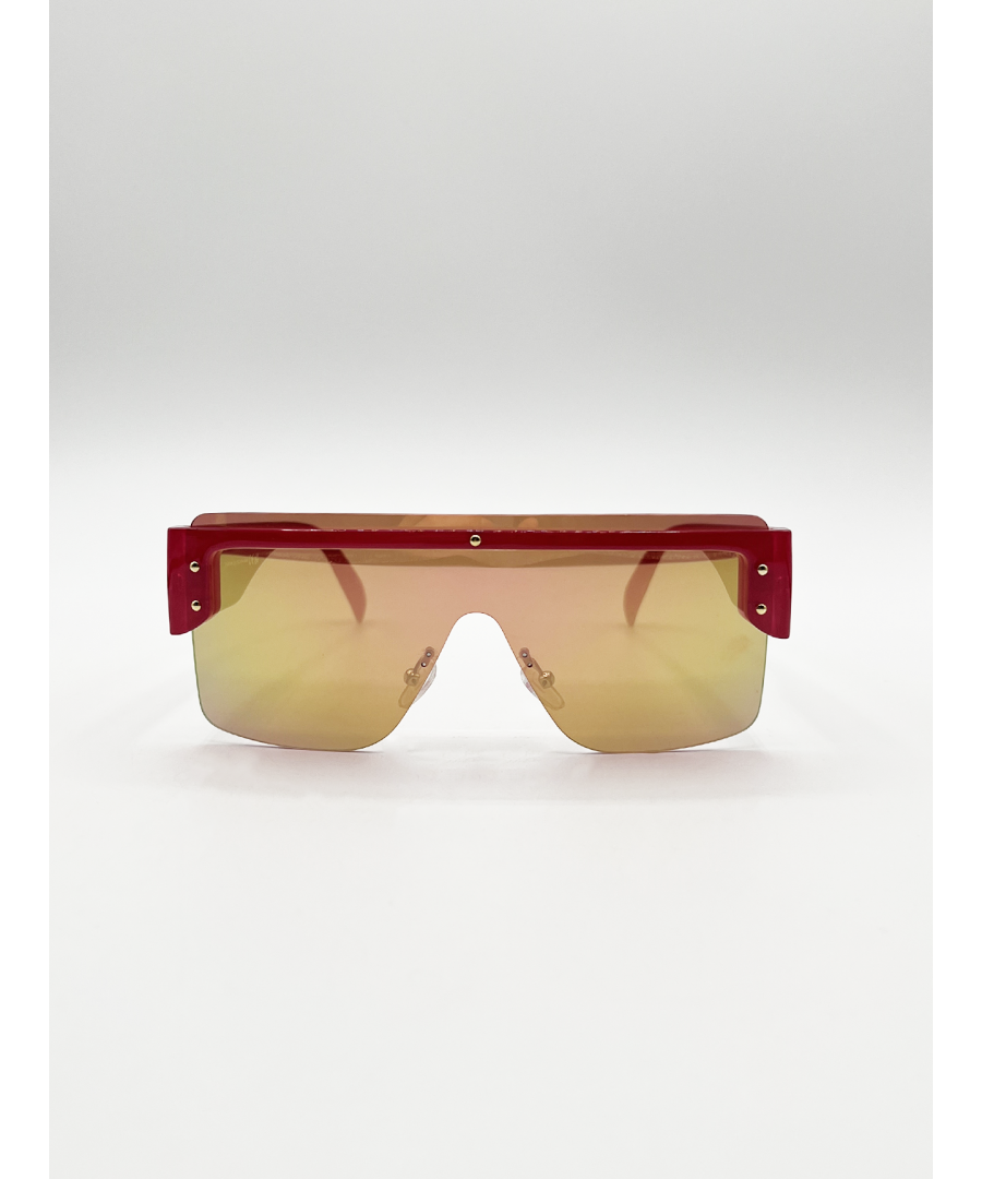 Svnx Unisex Oversized Flat Top Sunglasses With Mirrored Lens - Red - One Size