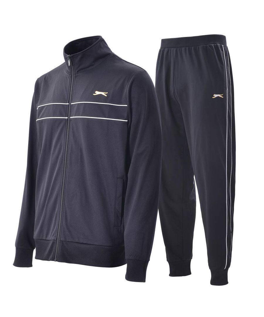 Slazenger Tracksuit Mens - This Slazenger Tracksuit offers a comfortable sport fit thanks to its lightweight poly construction and internal lining working to keep you cool. Combined with its zip fastening and cuffed hem on the trousers, this tracksuit is ideal as sportswear or casual wear on your off-duty days.