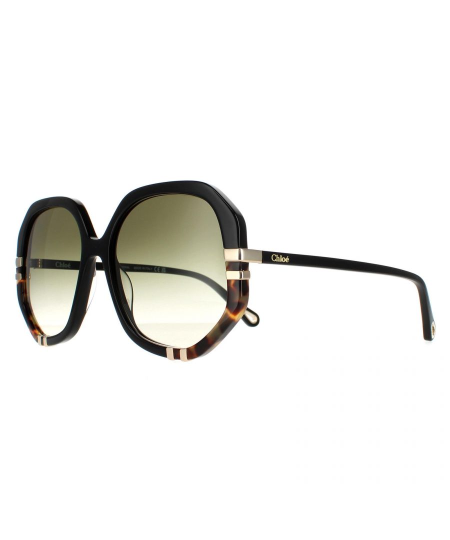 Chloé Chloe Square Womens Shiny Black and Tortoise Green Gradient CH0105S - One Size
