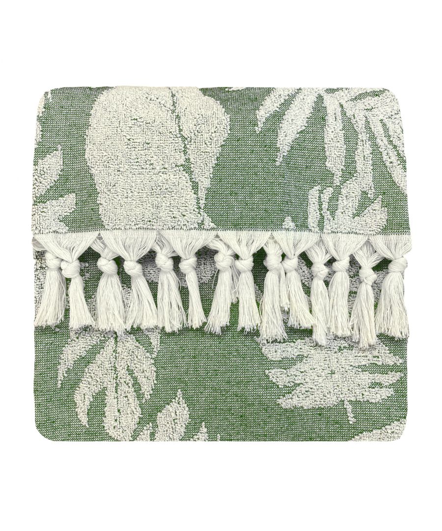 Taking inspiration from botanics and Hammam interior styles, the Tropics bath towel features tonal foliage and a botanical print and is complete with a tassel trim - making this design an iconic addition to your bathroom. This product is certified by OEKO-TEX® showing it has been sustainably made.