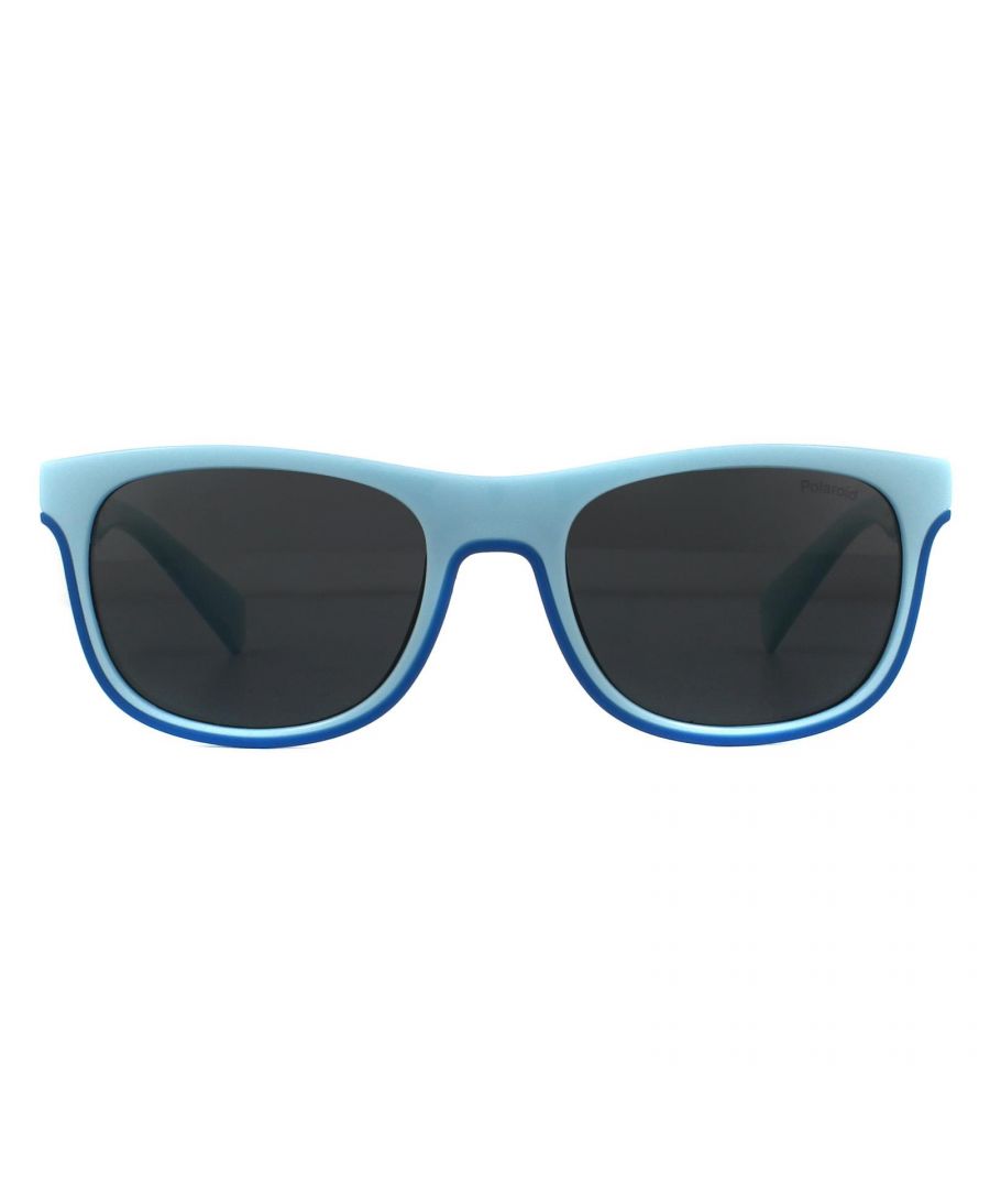 Polaroid Kids Sunglasses PLD 8041/S 2X6 M9 Azure Turquoise Grey Polarized are a classic wayfarer style for kids. The lightweight acetate frame is super comfortable for all day wear with the  Polarized lenses ensuring a comfortable glare free view.