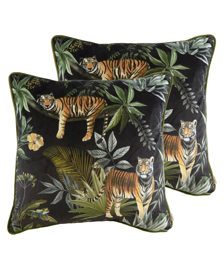 This captivating image of two beautiful Tigers set in a stunning backdrop is printed on luxurious velvet. Finished with a contrasting piped trim this cushion would make an excellent addition to any room.