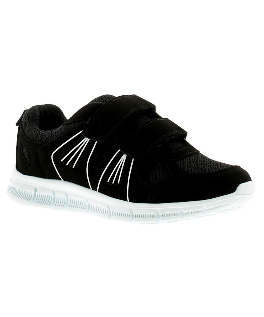 Focus buzz boys trainers in black/whitechildrens mesh upper light weight touch fastening running trainers. Contrast colour lines to the side wall, super light weight phylon sole unit.fabric / manmade upperfabric liningsynthetic solechildrens flat touch close sports casual