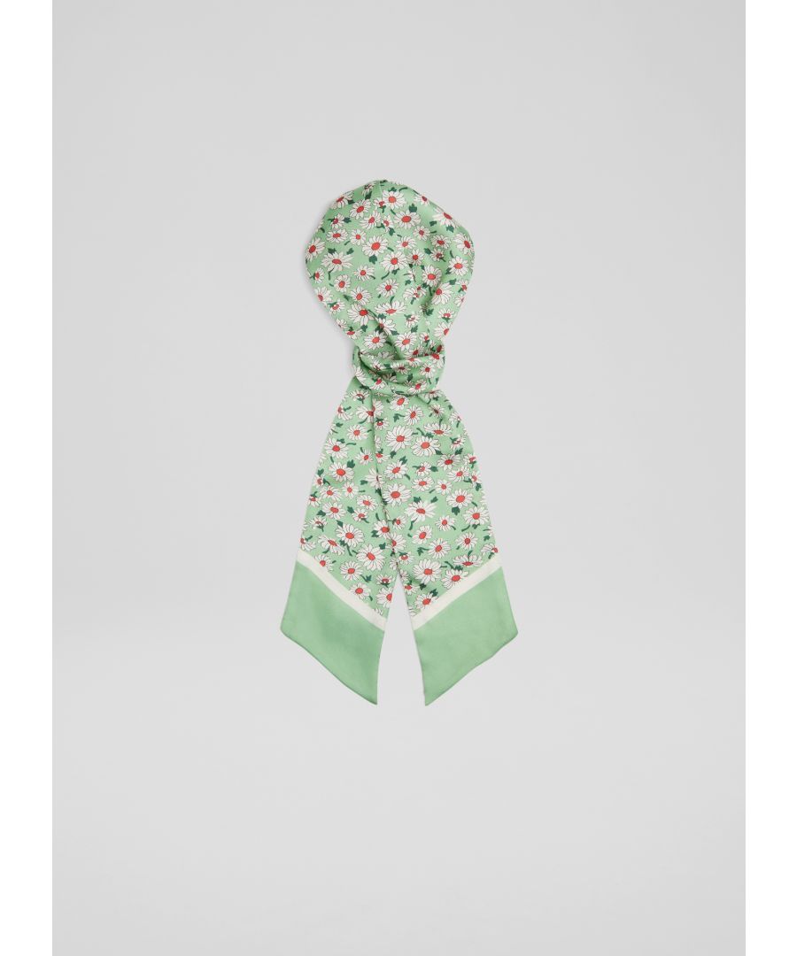A silk scarf adds a little flourish to spring looks, and our Daisy silk scarf brings both colour and print. Crafted from luxurious silk in mint green, this long scarf has a 1960's vintage archive daisy print. Matching to pieces in our clothing collection, wear them together for some statement layering, or wear it to liven up a simple tee.