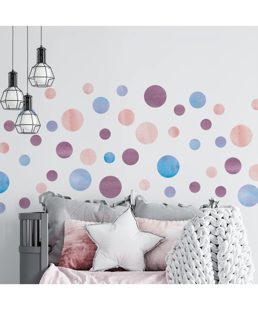 Image for Watercolour Circles Purple, Pink & Blue, wall decal kids room 63 cm x 58 cm 27 pcs