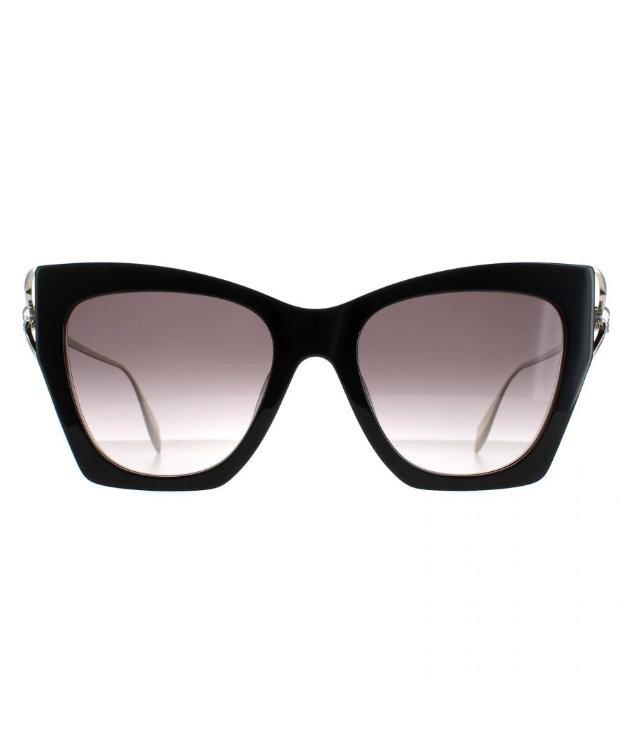 Alexander McQueen Cat Eye Womens Black Silver  Grey Gradient AM0375S  Sunglasses are a stylish cat eye style crafted from lightweight acetate. The Alexander McQueen logo is embedded on the slim temples for brand authenticity.