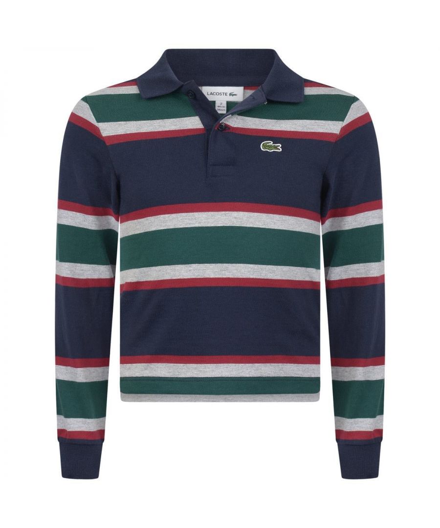 Lacoste Boys Navy/Multi-Coloured Striped Polo Top Cotton - Size 12Y