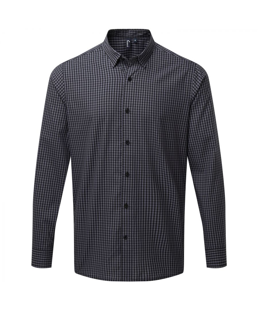 Premier Mens Maxton Checked Long-Sleeved Shirt (Steel/Black) - Blue/Dark Grey - Size Medium - Image 1