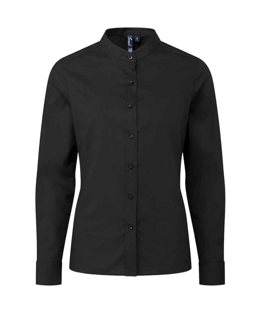 Premier Womens/Ladies Banded Grandad Collar Formal Shirt (Black) - Size Medium - Secret Sales - Image 1