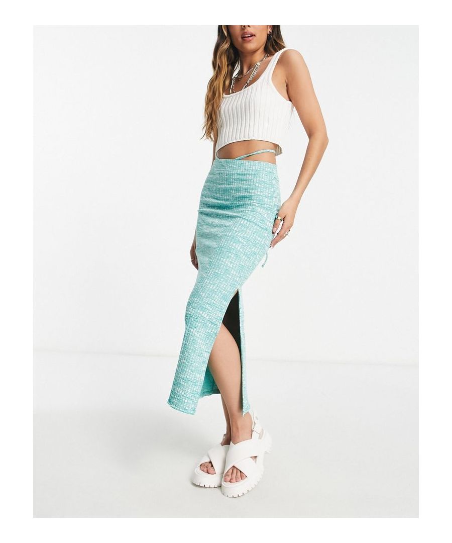 Midi skirt by Topshop The scroll is over Space-dye design High rise Tie detail Side split Bodycon fit  Sold By: Asos